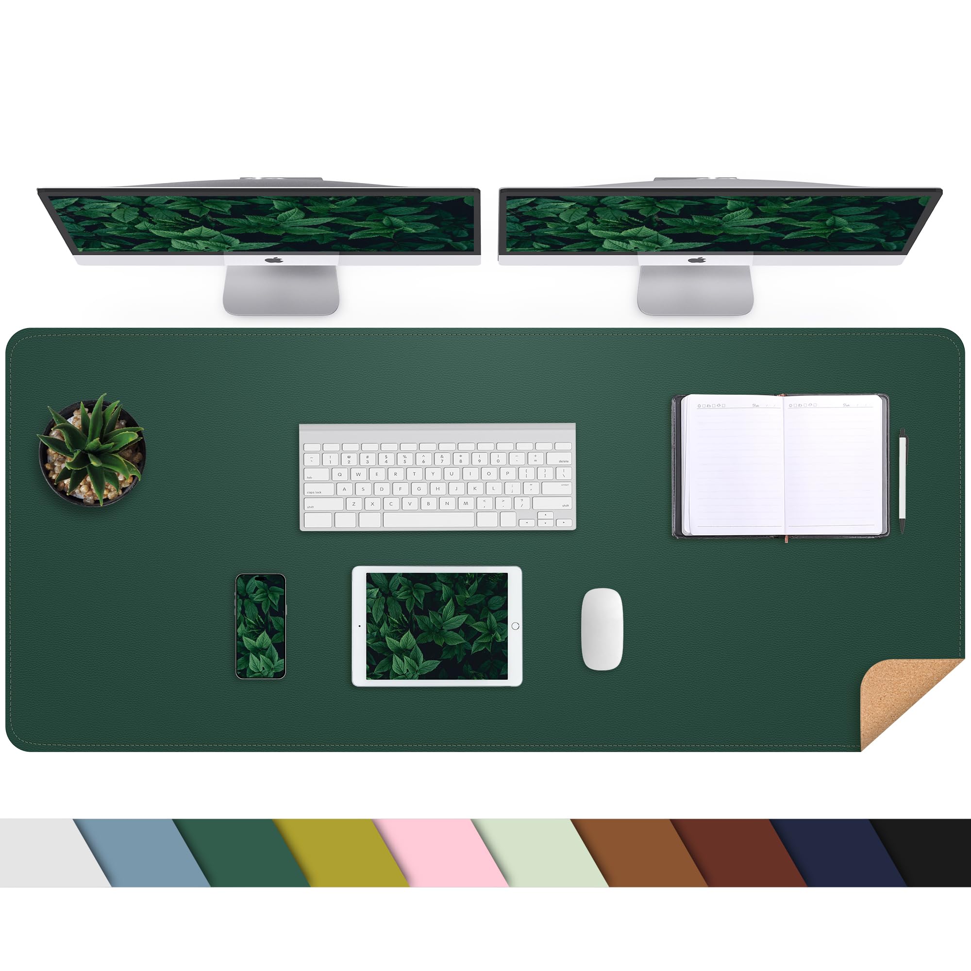 Leather Desk Pad Protector, Large Desk Mat With Natural Cork & Pu Leather,Large Mouse Pad, Office Desk Mat,Waterproof Desk Writi