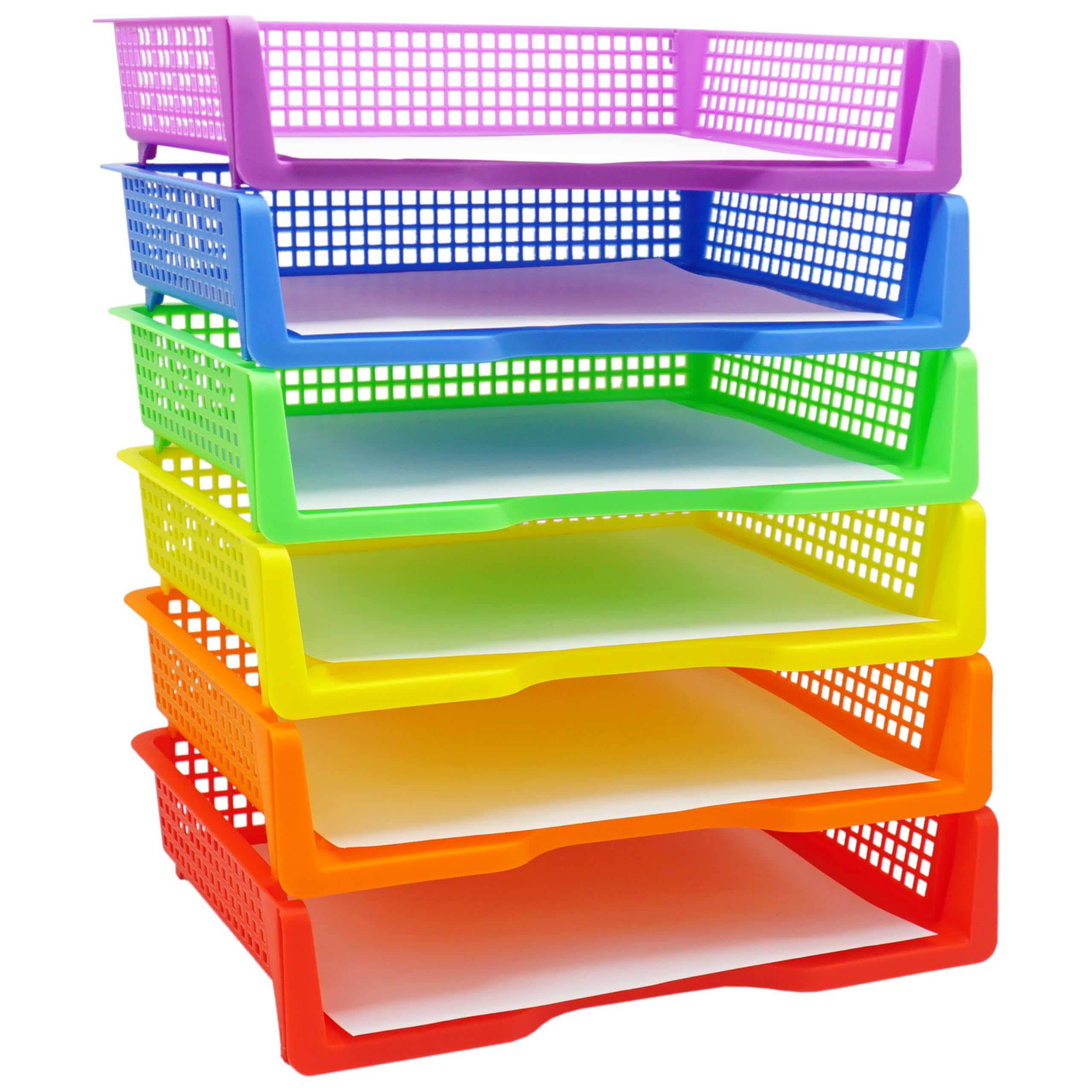 4E'S Novelty 6 Colorful Plastic Trays For Teachers, Durable Turn In Trays, Classroom Paper Organizers, Stackable Storage Baskets