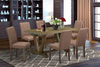 East West Furniture V776Ab747-7 7 Piece Dinette Set Consist Of A Rectangle Dining Room Table With V-Legs And 6 Light Sable Linen Fabric Upholstered Chairs, 36X60 Inch, Multi-Color
