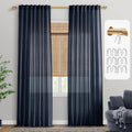 PANELSBURG Navy Blue Linen Curtains 96 Inches Long, Farmhouse Semi Sheer Curtains & Drapes for Living Room, Boys Curtains for Be
