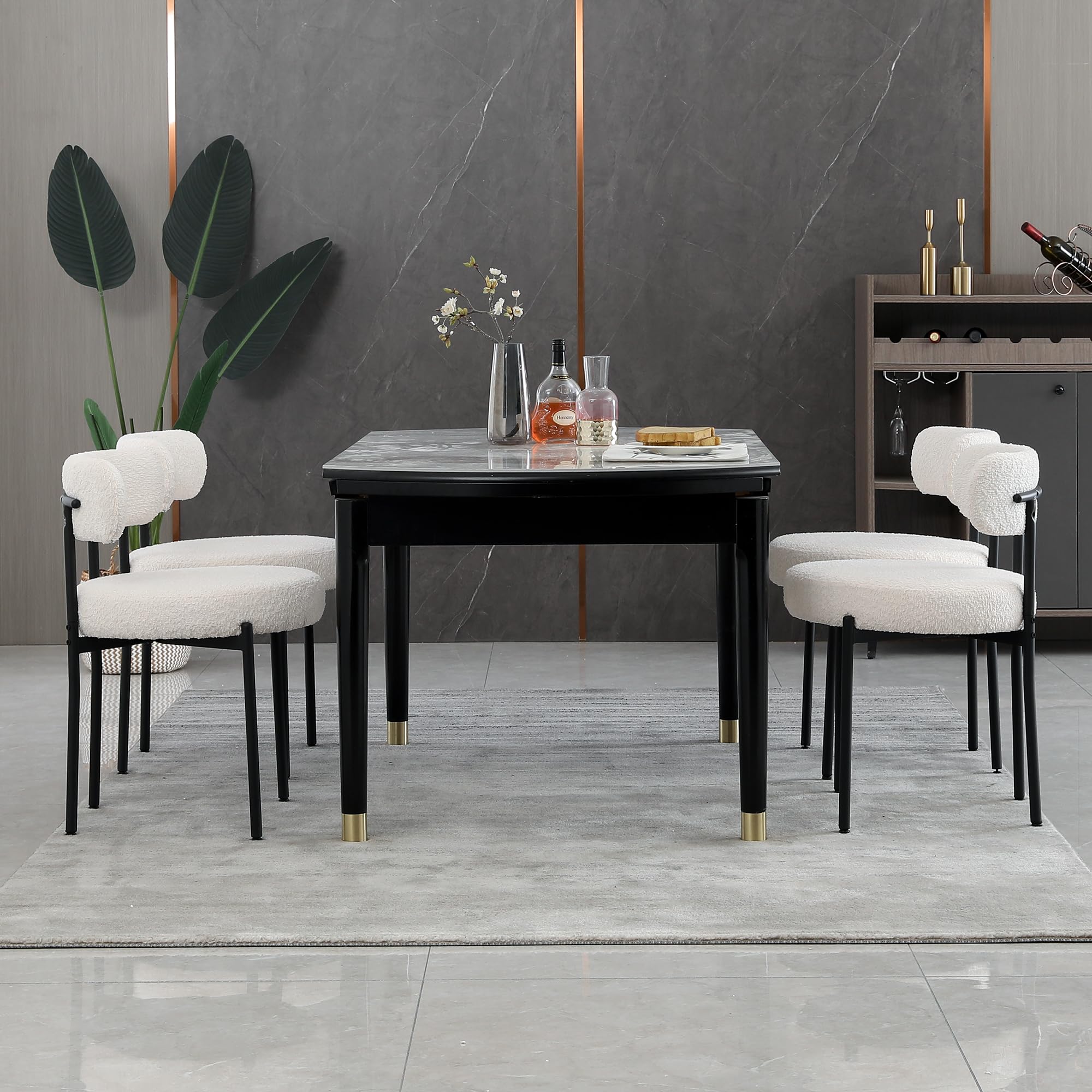 Aisall White Dining Chairs Set Of 4 Round Upholstered Boucle Dining Room Chairs Mid-Century Modern Kitchen Chairs Curved Backres