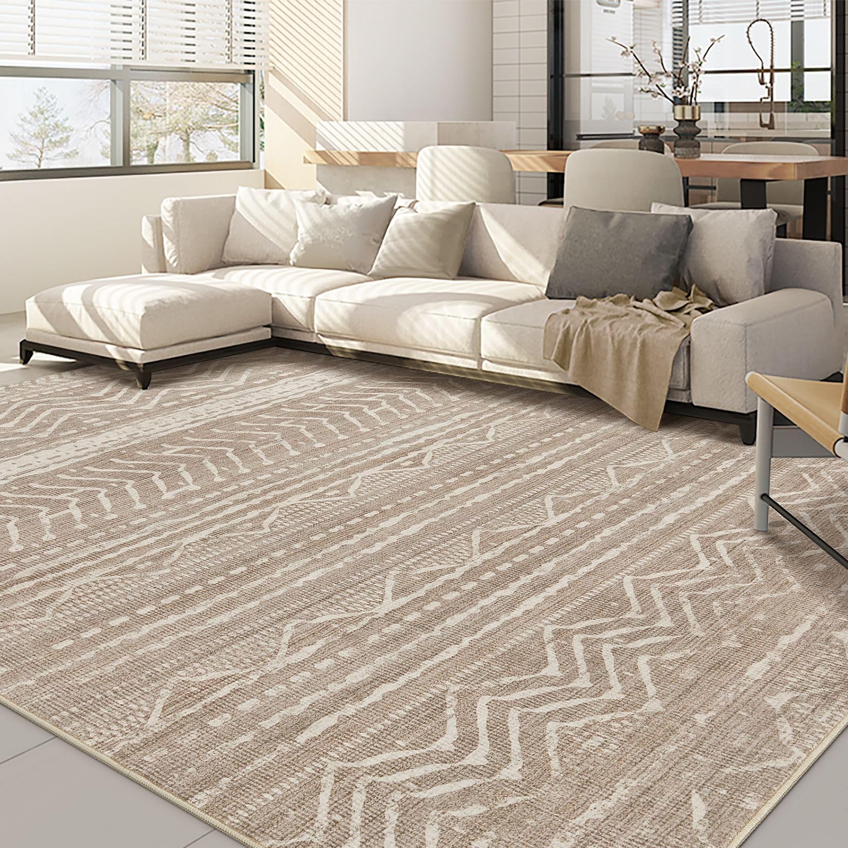 Nakagishi 10x14 Area Rugs Living Room: Washable Boho Large Neutral Modern Soft Stain Resistant Farmhouse Indoor Floor Rug Non-Sl