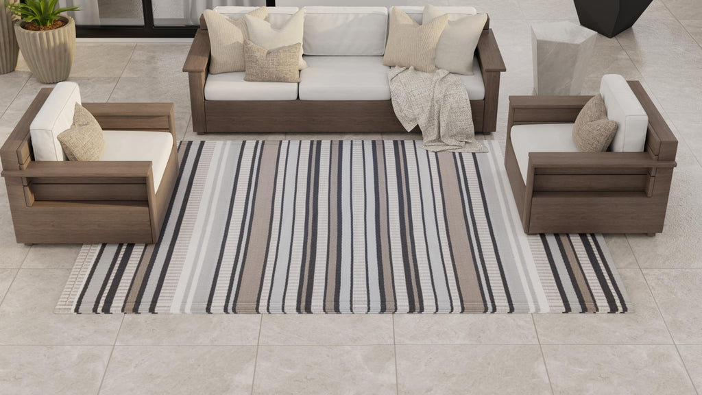 Mad Mats Outdoor/Indoor, Reversible Plastic Mat For Patio, Porch, Deck, Kitchen & Bath, Stripes (2.5' X 6', Cool Grey)