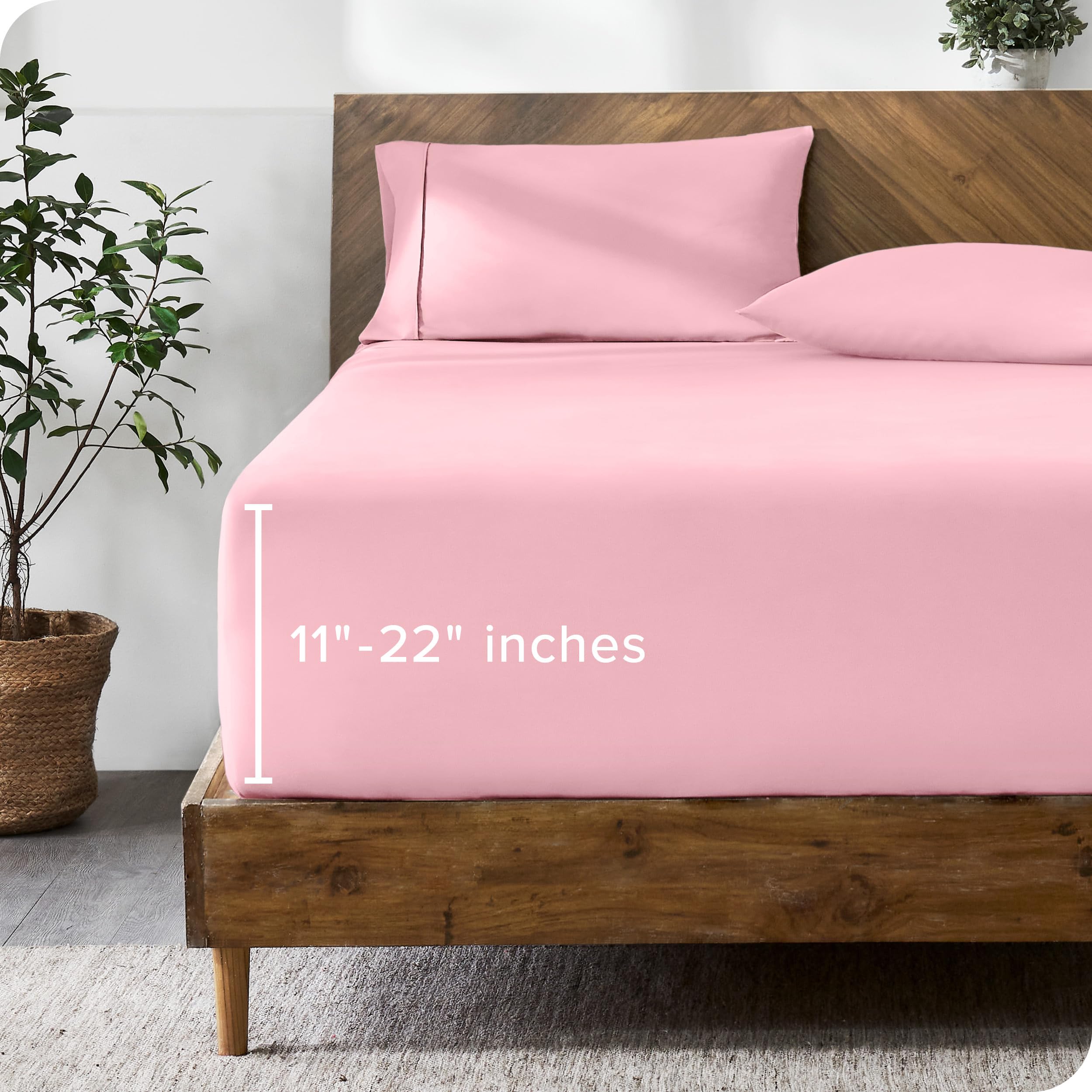 Bare Home Ultra-Soft Microfiber 22 Inch Extra Deep Pocket Fitted Sheet Light Pink Twin XL