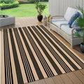 Kimode Indoor Outdoor Rug 5'X7', Black And Khaki Striped Outdoor Rug,Reversible Washable Large Patio Rugs, Cotton Hand Woven Far