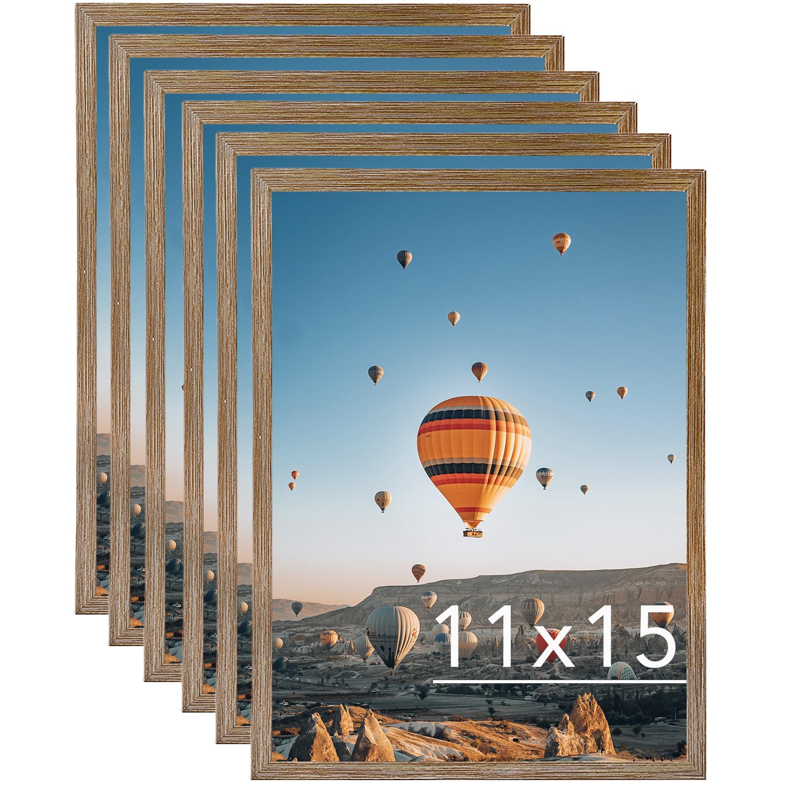 JCJMY 11x15 Rustic Brown Picture Frame Set of 6, Horizontal and Vertical Formats for Wall Hanging, 11 x 15 Wall Gallery Poster P
