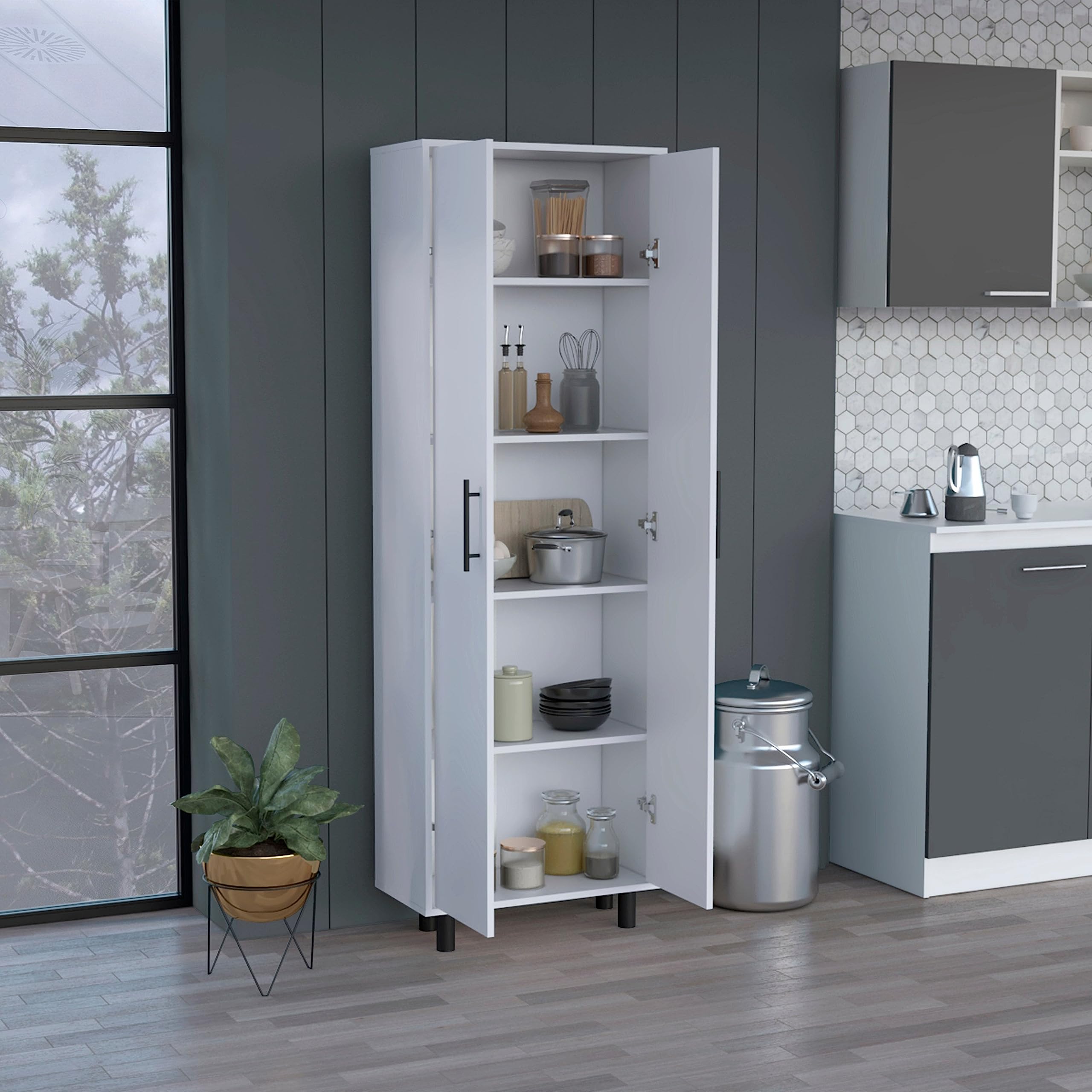 DEPOT E-SHOP Multistorage Cabinet 71" H, 5 Internal Shelves, 2 Doors, White