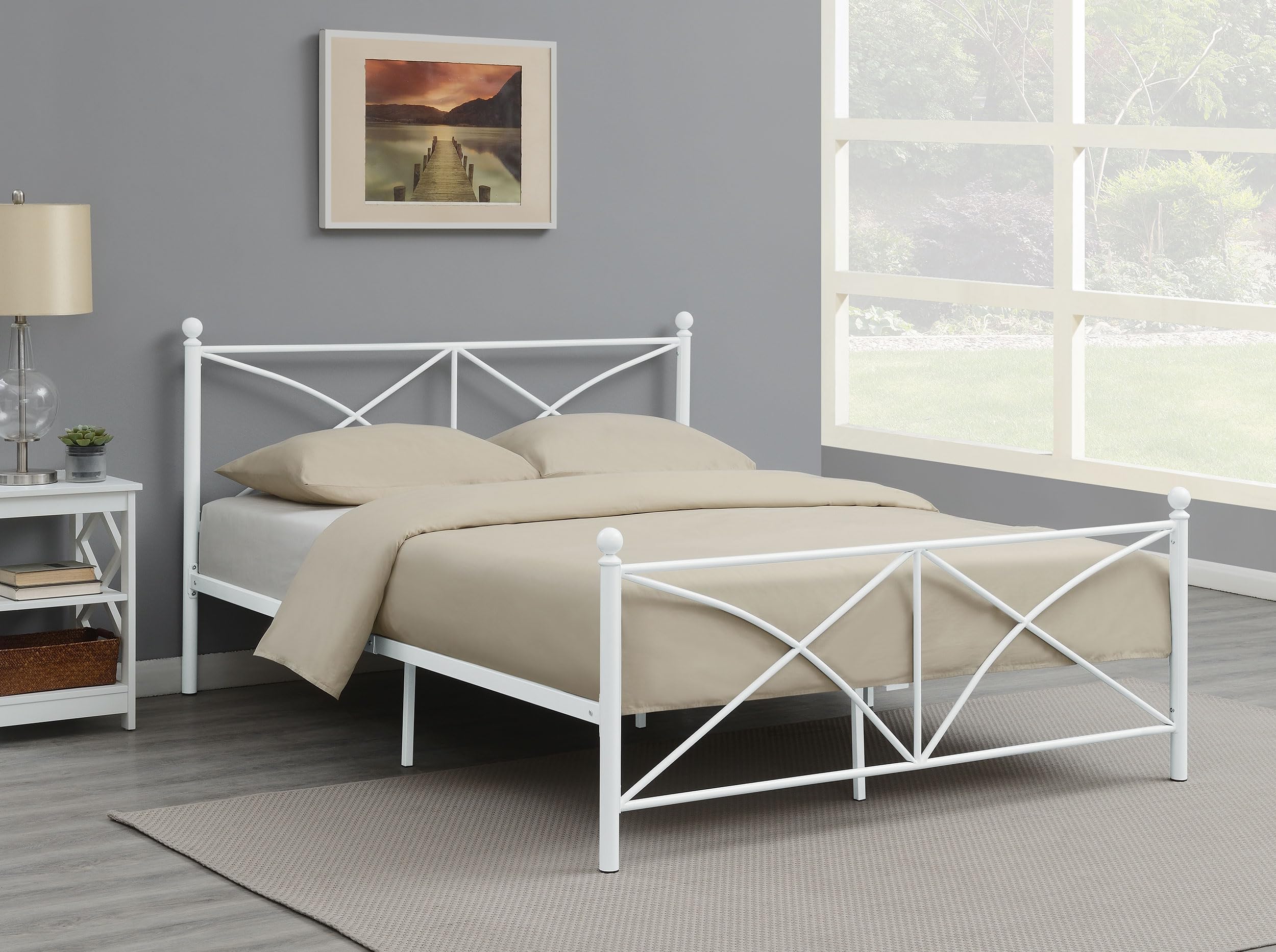 Simple Relax Metal Queen Platform Bed in White