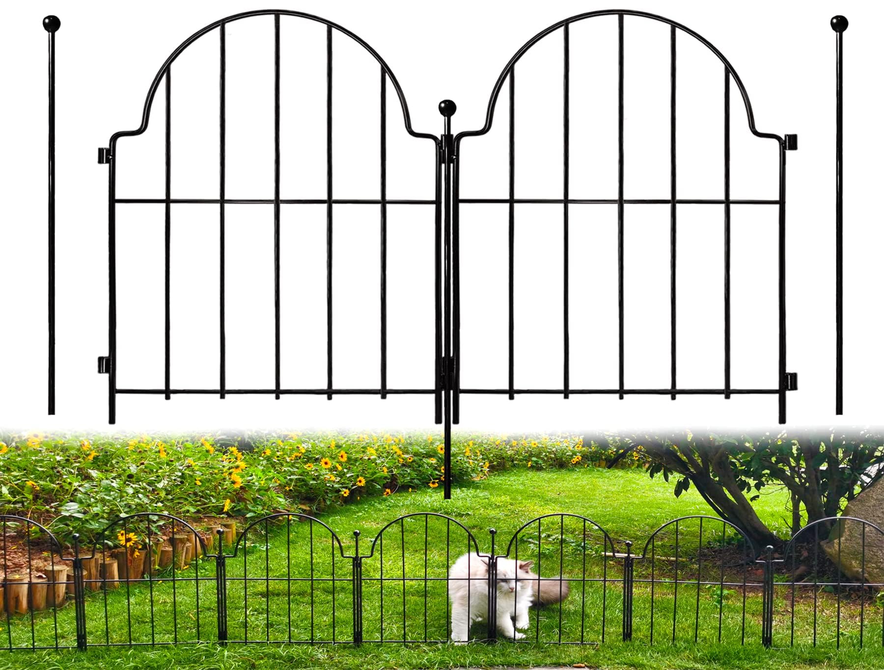 Blingluck Garden Fence, 22 In(H) X 21 Ft(L) Arched Rustproof Metal No Dig Fence Garden Fence Border, Ground Stake Animal Barrier