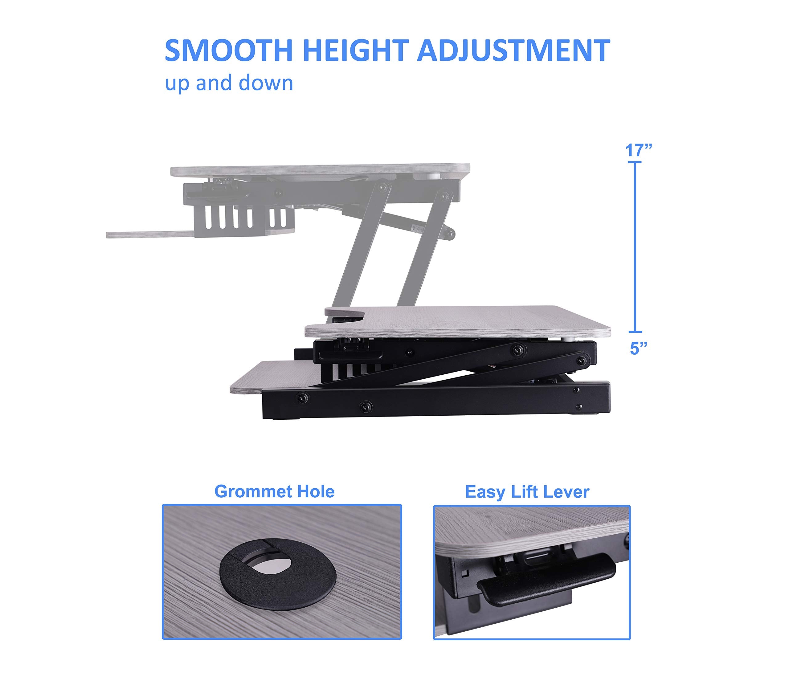 Rocelco 37.5" Deluxe Height Adjustable Standing Desk Converter with Dual Monitor Mount Bundle - Quick Sit Stand Up Computer Workstation Riser - Large Retractable Keyboard Tray - Gray (R DADRG-DM2)