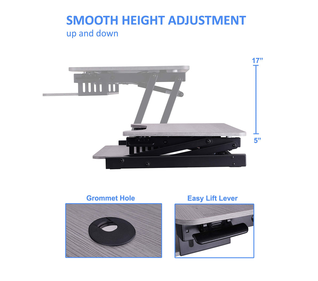 Rocelco 37.5" Deluxe Height Adjustable Standing Desk Converter with Dual Monitor Mount and Anti Fatigue Mat Bundle - Sit Stand Up Computer Workstation Riser - Keyboard Tray - Gray (R DADRG-DM2-MAF)