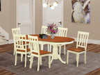 East West Furniture PLAN7-WHI-W 7 Piece Modern Dining Table Set Consist of an Oval Wooden Table with Butterfly Leaf and 6 Kitchen Dining Chairs, 42x78 Inch, Buttermilk & Cherry