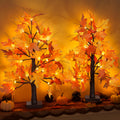 2 Packs 24 Inch Lighted Maple Tree Fall Thanksgiving Decorations with 48 LEDs Timer Battery Operated 3D Acorn Maple Lampshade Ar