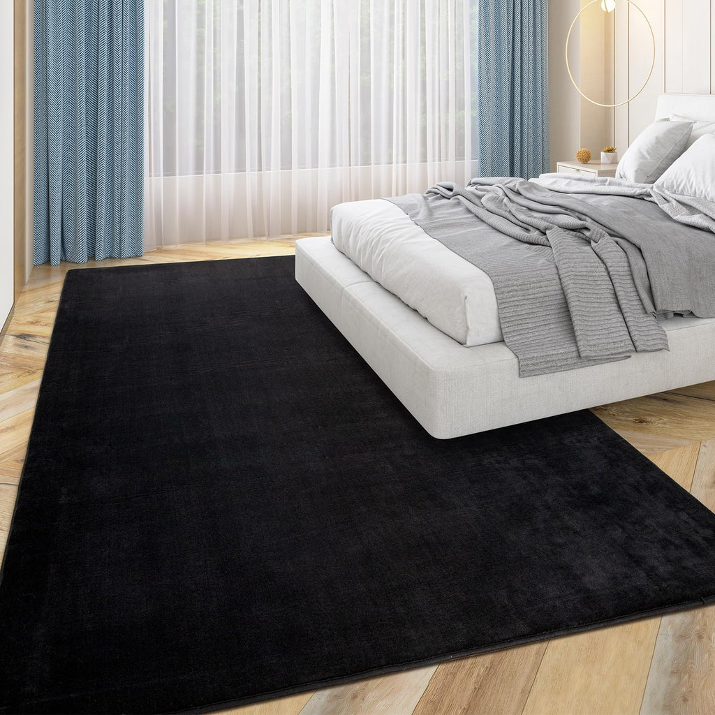 Przemy Washable Area Rug For Living Room Bedroom, 6X9 Feet Black Memory Foam Rug, Super Soft Modern Indoor Carpet For Kids Room