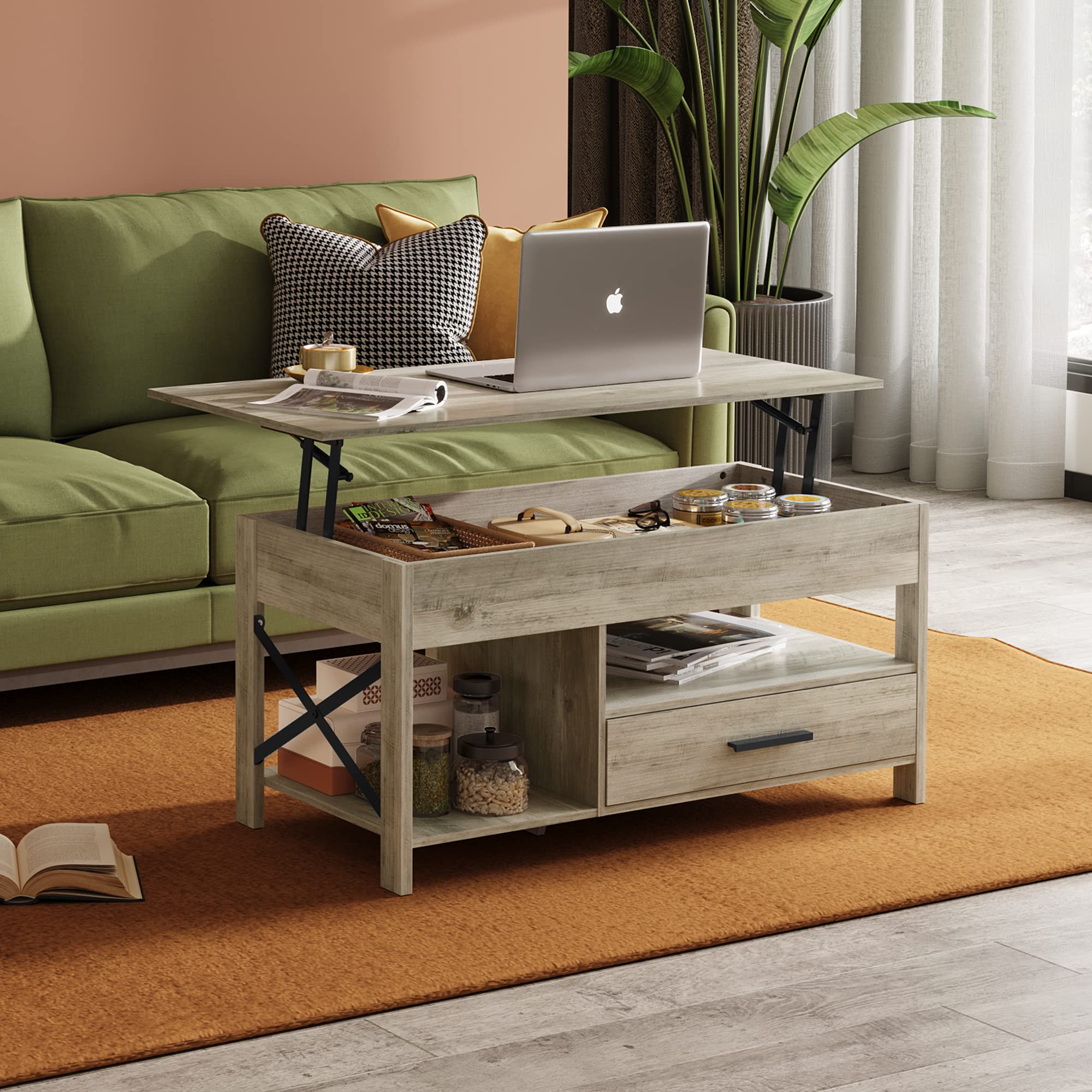 Wlive Coffee Table, 39' Lift Top Coffee Table With Hidden Compartment, Storage Drawers And Storage Shelf For Living Room, Reception Room, Grey