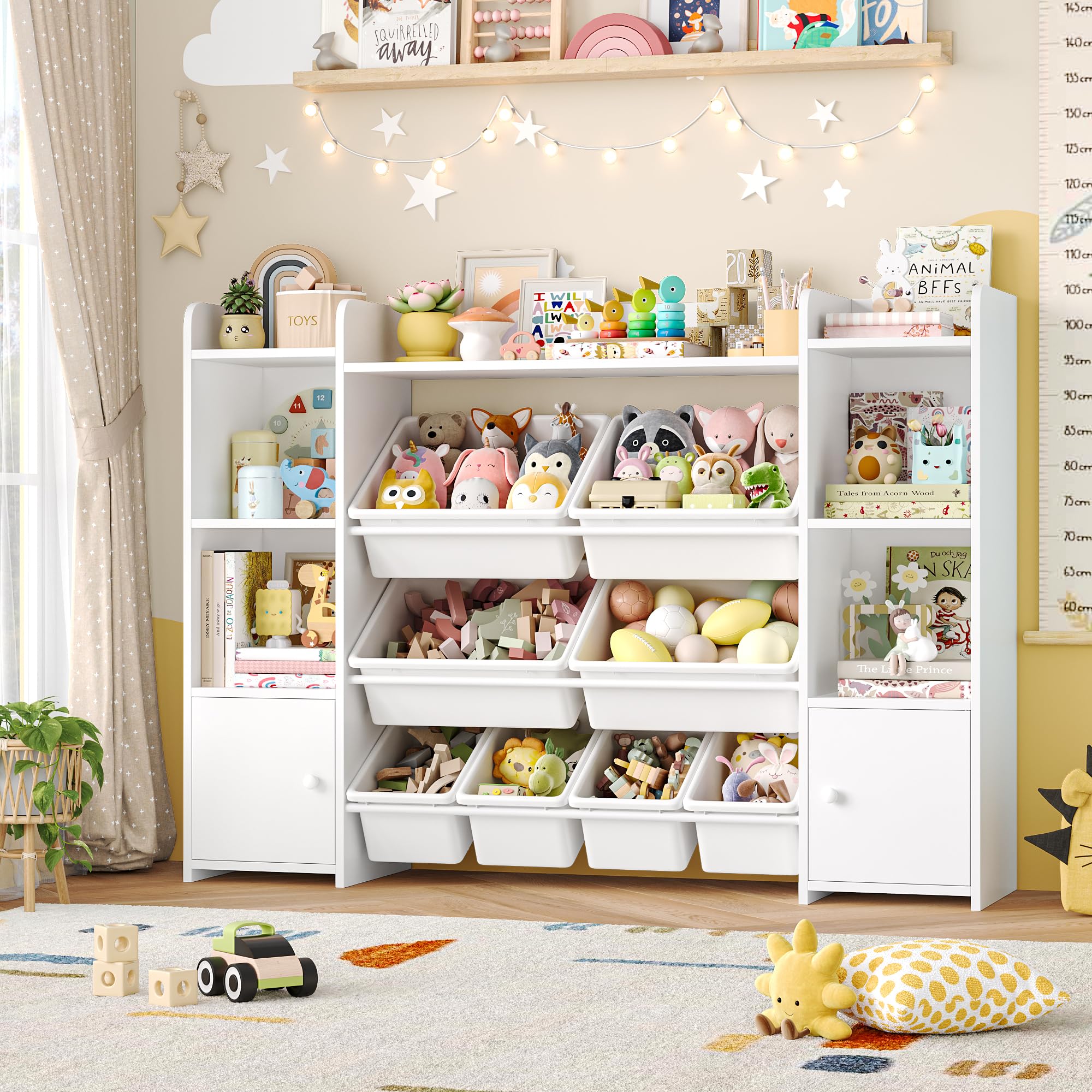 FOTOSOK Toy Storage Organizer with 8 Toy Bins, 55Large Toy Organizers and Storage with Top Shelf, Toy Storage and Kids Bookshe