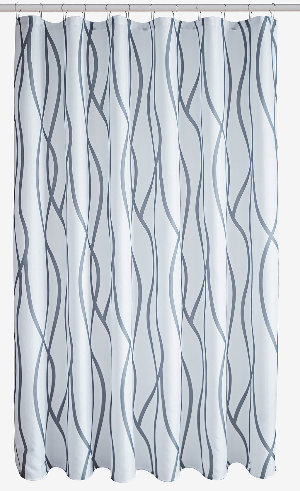 Biscaynebay Extra Long Textured Fabric Shower Curtain 72 W X 84 L, Dark Grey Printed Striped Linen Modern Hotel Luxury Quality C