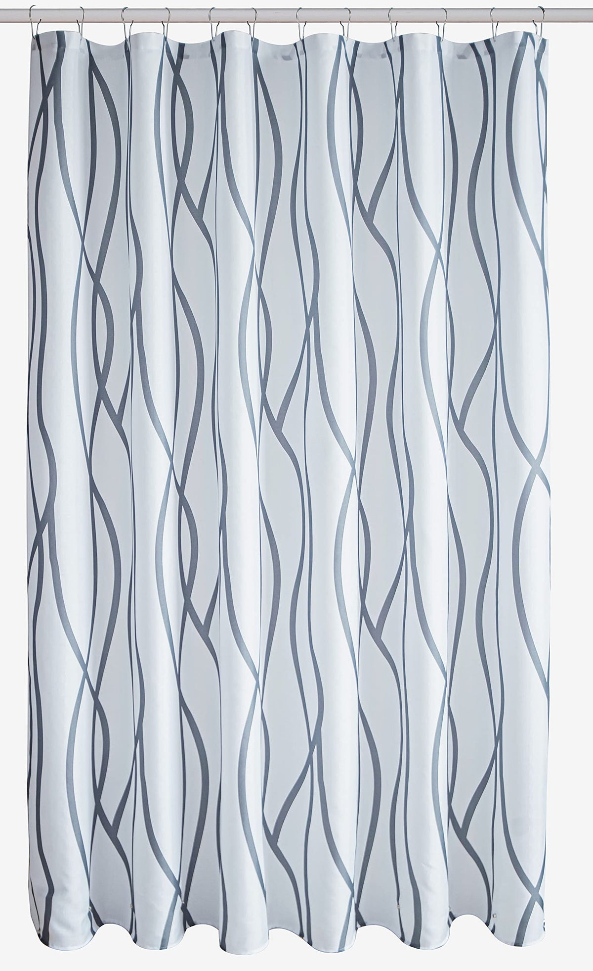 Biscaynebay Extra Long Textured Fabric Shower Curtain 72 W X 84 L, Dark Grey Printed Striped Linen Modern Hotel Luxury Quality C