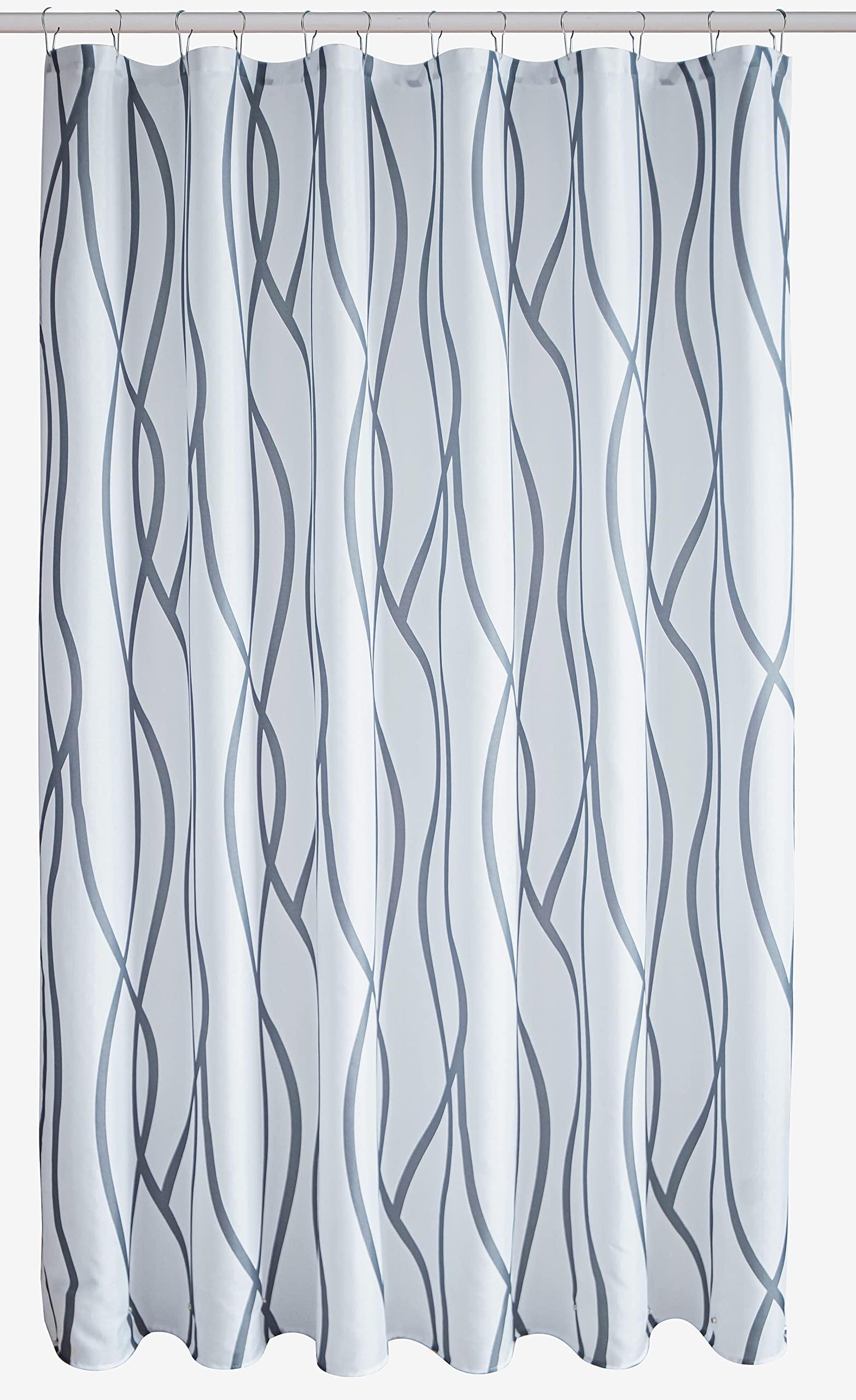 Biscaynebay Extra Long Textured Fabric Shower Curtain 72 W X 84 L, Dark Grey Printed Striped Linen Modern Hotel Luxury Quality C