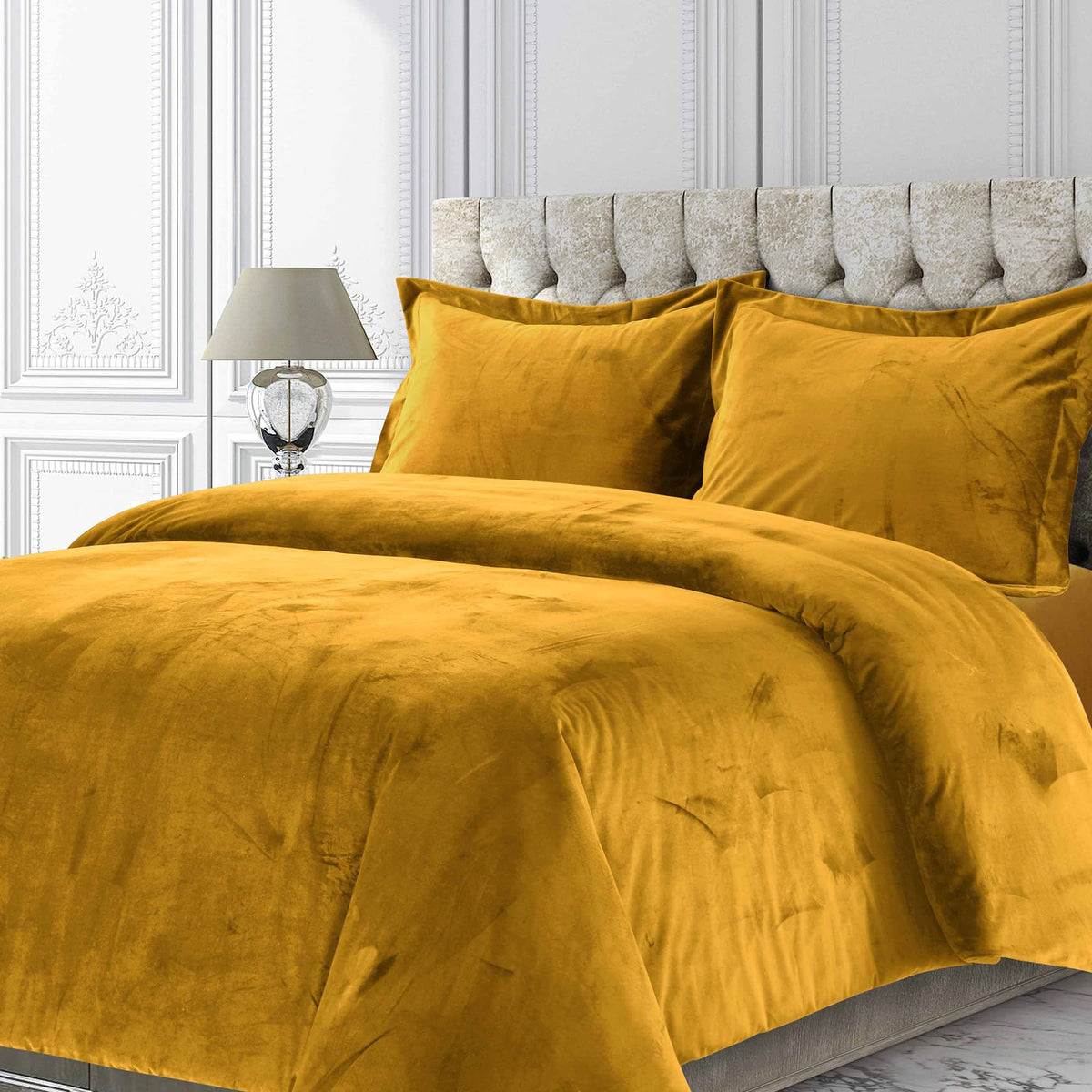 Tribeca Living Venice Velvet Oversized Solid Duvet Set,3 Pcs, Queen, Gold (Veniceduvtqugol)