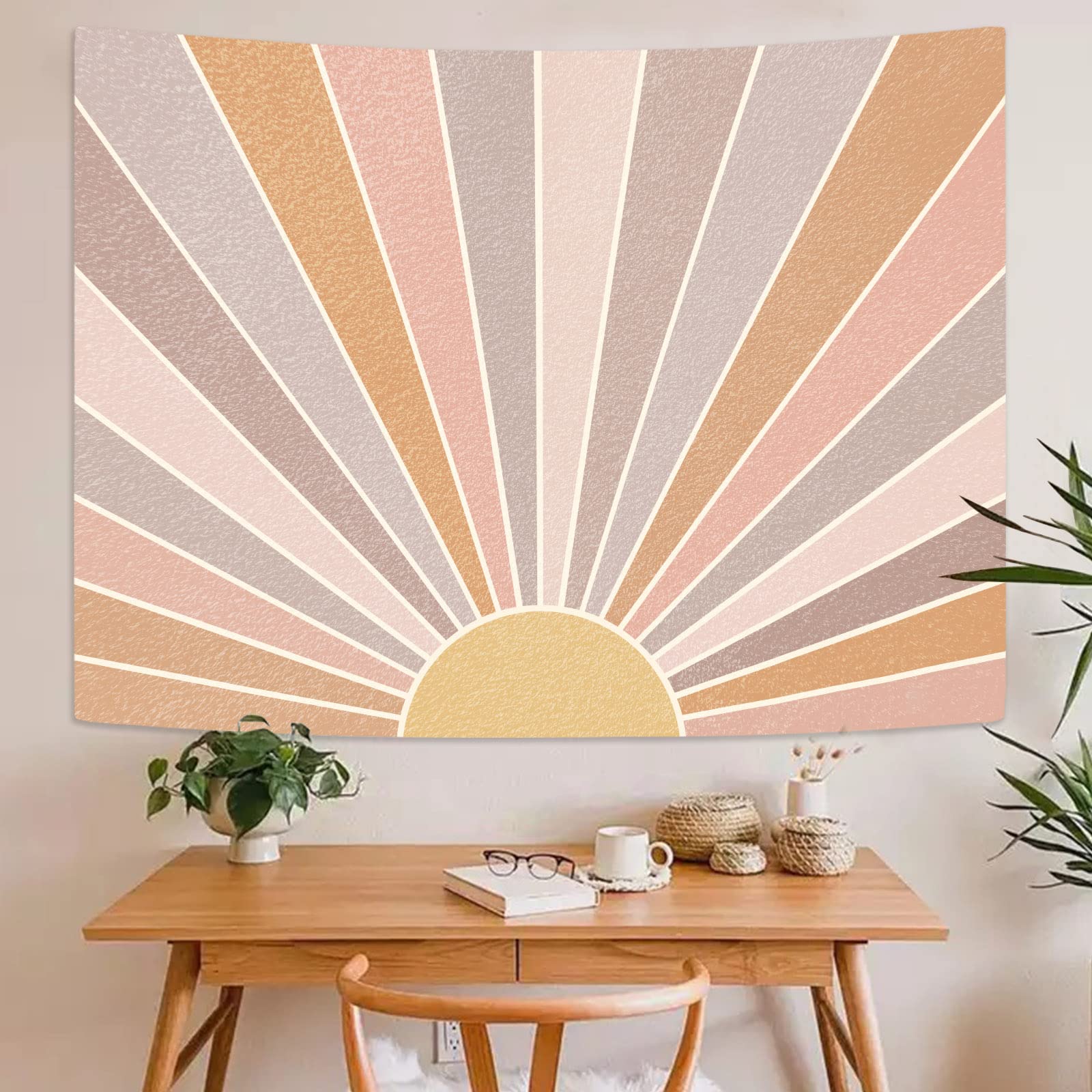 Kanuyee Boho Sun Tapestry Wall Hanging, Retro 70S Abstract Rainbow Aesthetic Sunrise Vintage Tapestries For Bedroom Living Room