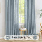 Stone Blue Linen Back Tab Curtains 102 Inches Long 2 Panels Set For High Windows,Rustic Hooks Belt Pinch Pleated Look Easy Sliding Curtains Pocket Light Filtering Semi Privacy Drapres 52 X 102 Inch