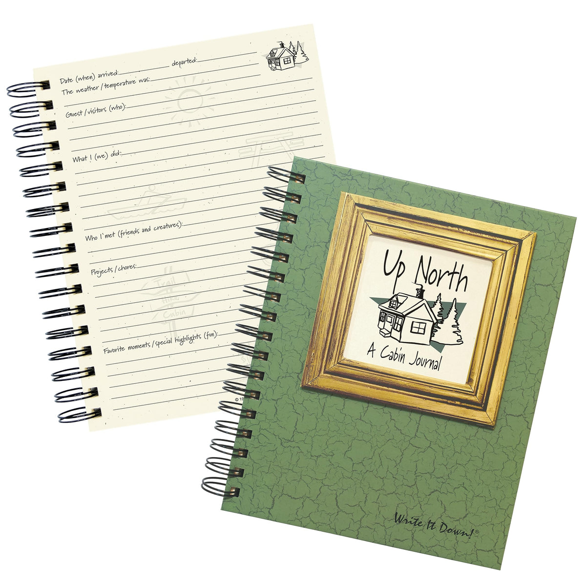 Write It Down Series By Journals Unlimited, Guided Journal, Up North, A Cabin Journal, Full-Size 7.5'X 9', Green Hard Cover, M