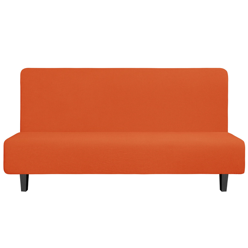 Easy-Going Stretch Futon Slipcover Armless Futon Bed Cover Furniture Protector Without Armrests With Elastic Bottom For Kids, Soft Jacquard Fabric Small Checks (Large, Orange)