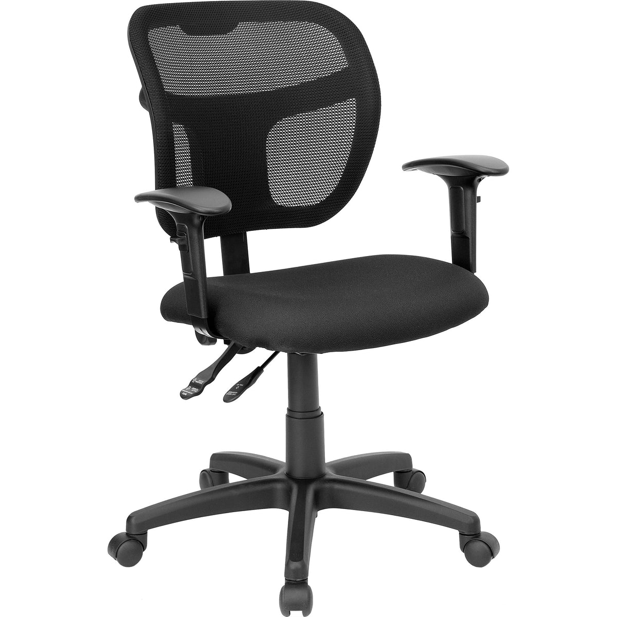 Flash Furniture Pellen Mid-Back Black Mesh Swivel Task Office Chair with Back Height Adjustment and Adjustable Arms