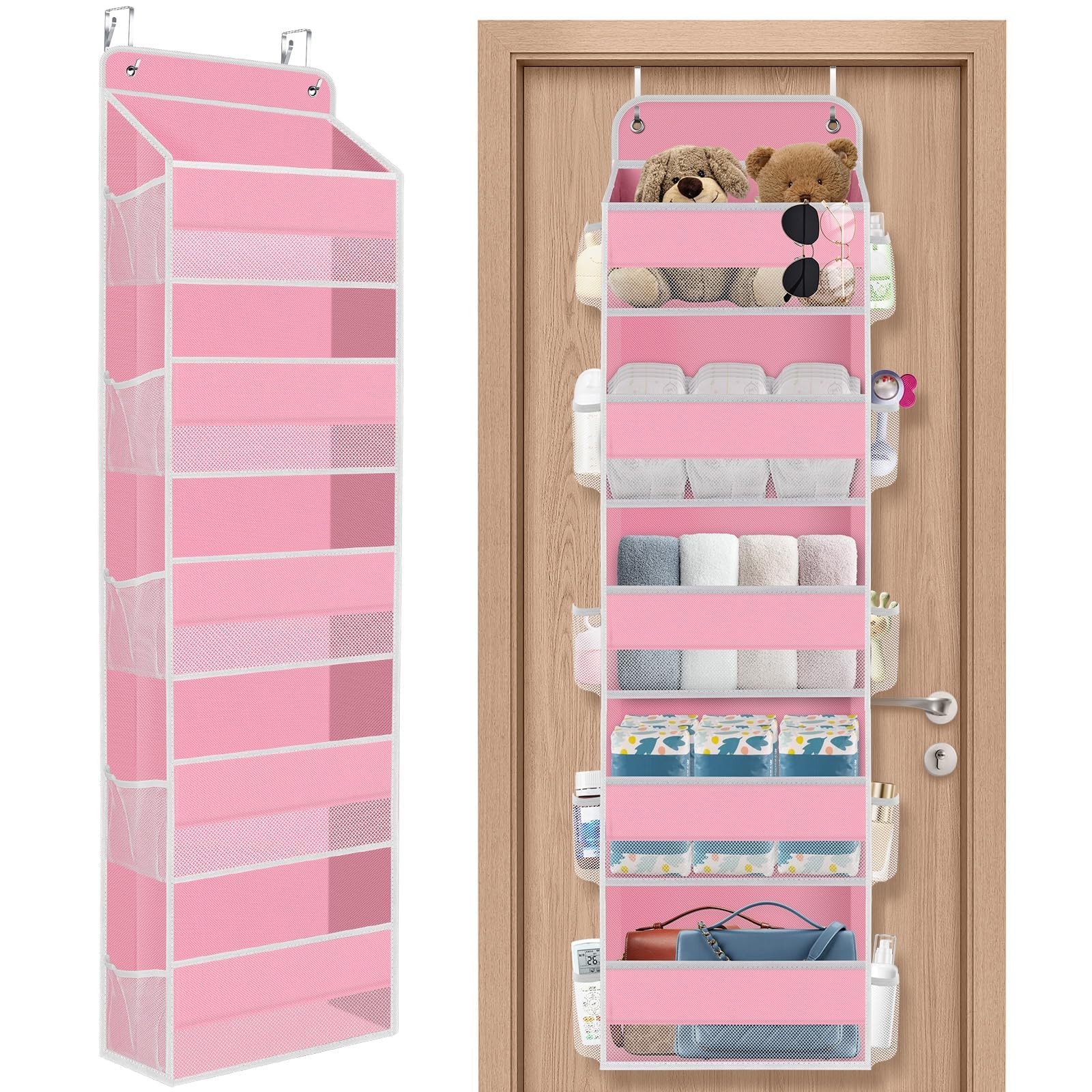 SpaceHacks 5-Tier Over The Door Organizer Hanging Storage Organizers with Clear Window 40lb Large Capacity Room Organizer for Pa