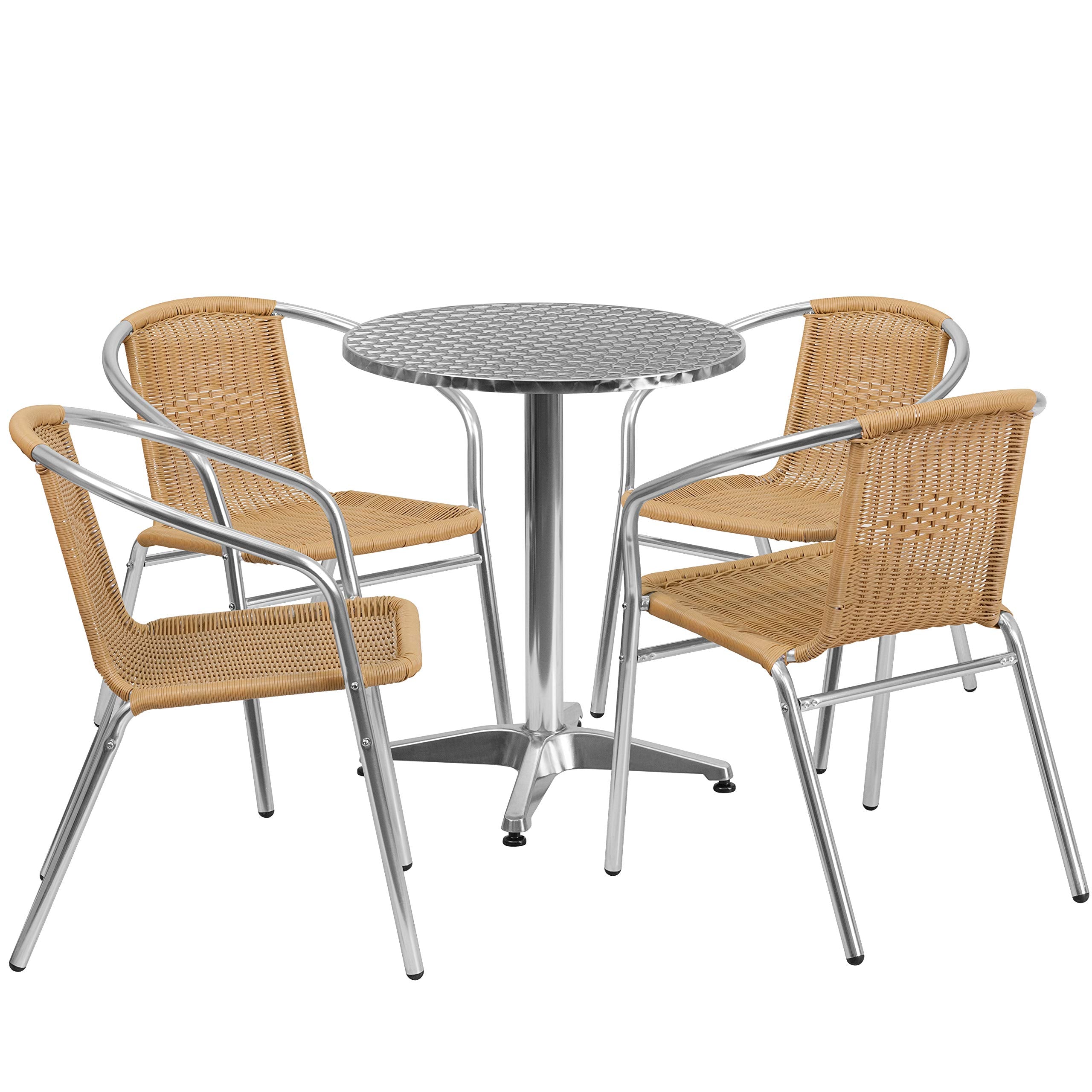 Flash Furniture Lila 23.5'' Round Aluminum Indoor-Outdoor Table Set with 4 Beige Rattan Chairs