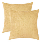 BRAWARM Chenille Throw Pillow Covers 22x22 Inches - Gold Chenille Pillow Covers Pack of 2, Solid Dyed Soft Chenille Pillow Cases