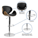 Flash Furniture Farley Beech Bentwood Adjustable Height Barstool with Curved Back and Black Vinyl Seat