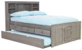 OS Home and Office Furniture Solid Pine Full Captains Bookcase Bed with 3 Drawers and a Twin Sized Trundle in Charcoal Gray