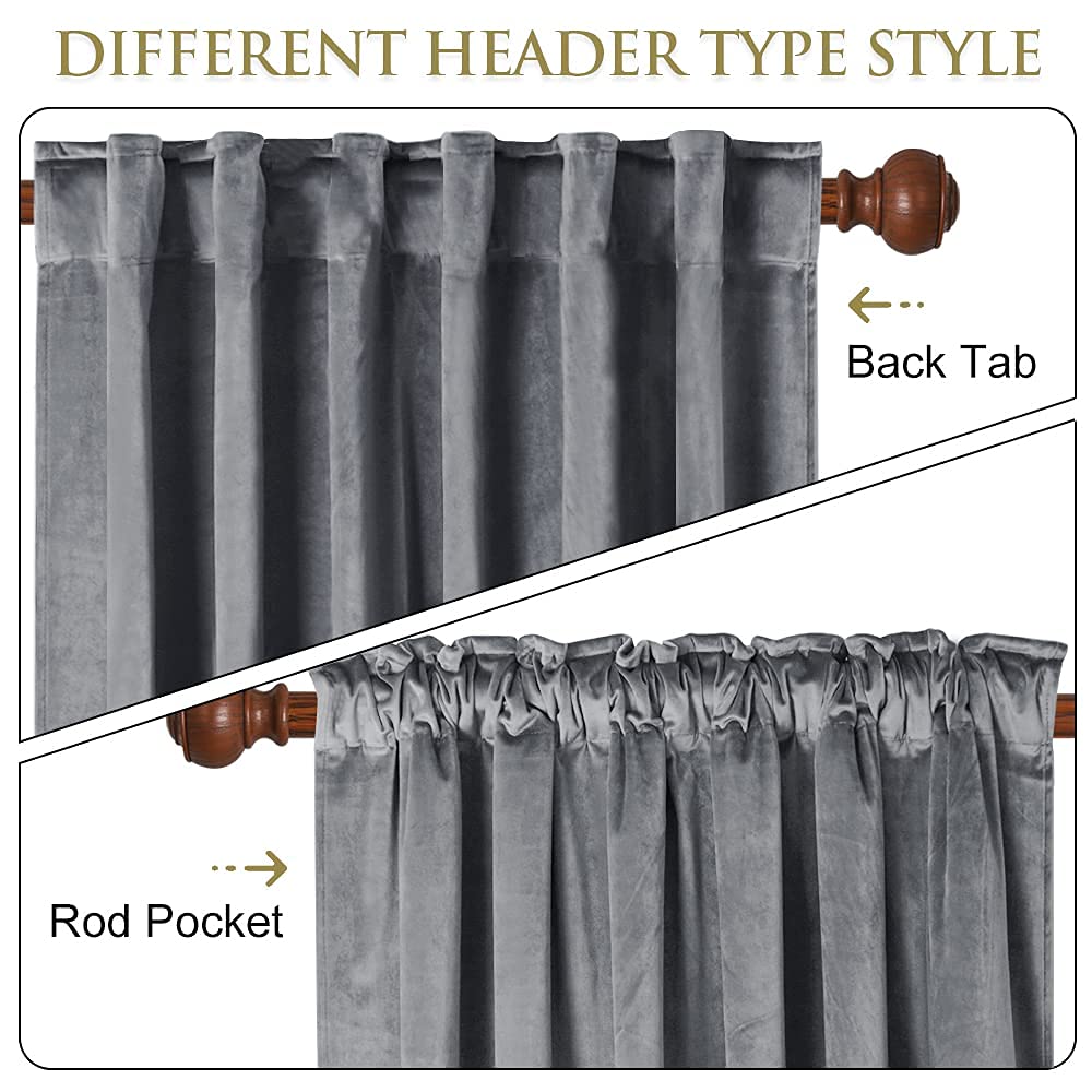 Stangh Velvet Curtains 120 Inches Long - Light Grey Blackout Window Curtains Back Tab Top Drapes Sliding Door Light Blocking The
