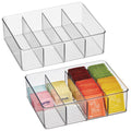iDesign 4Section Storage Bin for Tea Bags or Sweeteners in Pantry or Cabinet, Set of 2, Clear