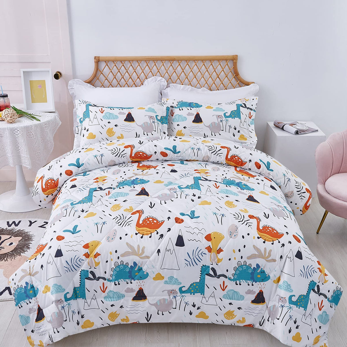Jsd Dinosaur Kids Comforter Set For Boys Girls, 3 Piece Full Microfiber Comforter With Pillow Sham, Lightweight All Season Washa