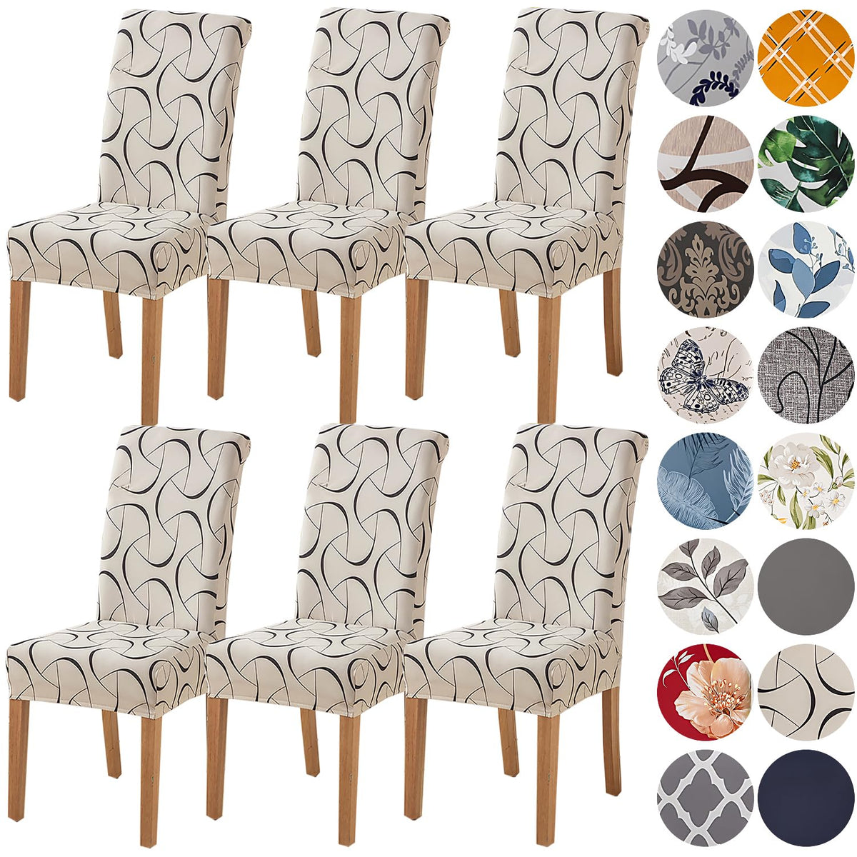 Hzdhclh Beige Chair Covers For Dining Room 6 Pack,Stretch Spandex Parsons Chair Slipcover Set Of 6,Washable Anti-Dust Chair Seat