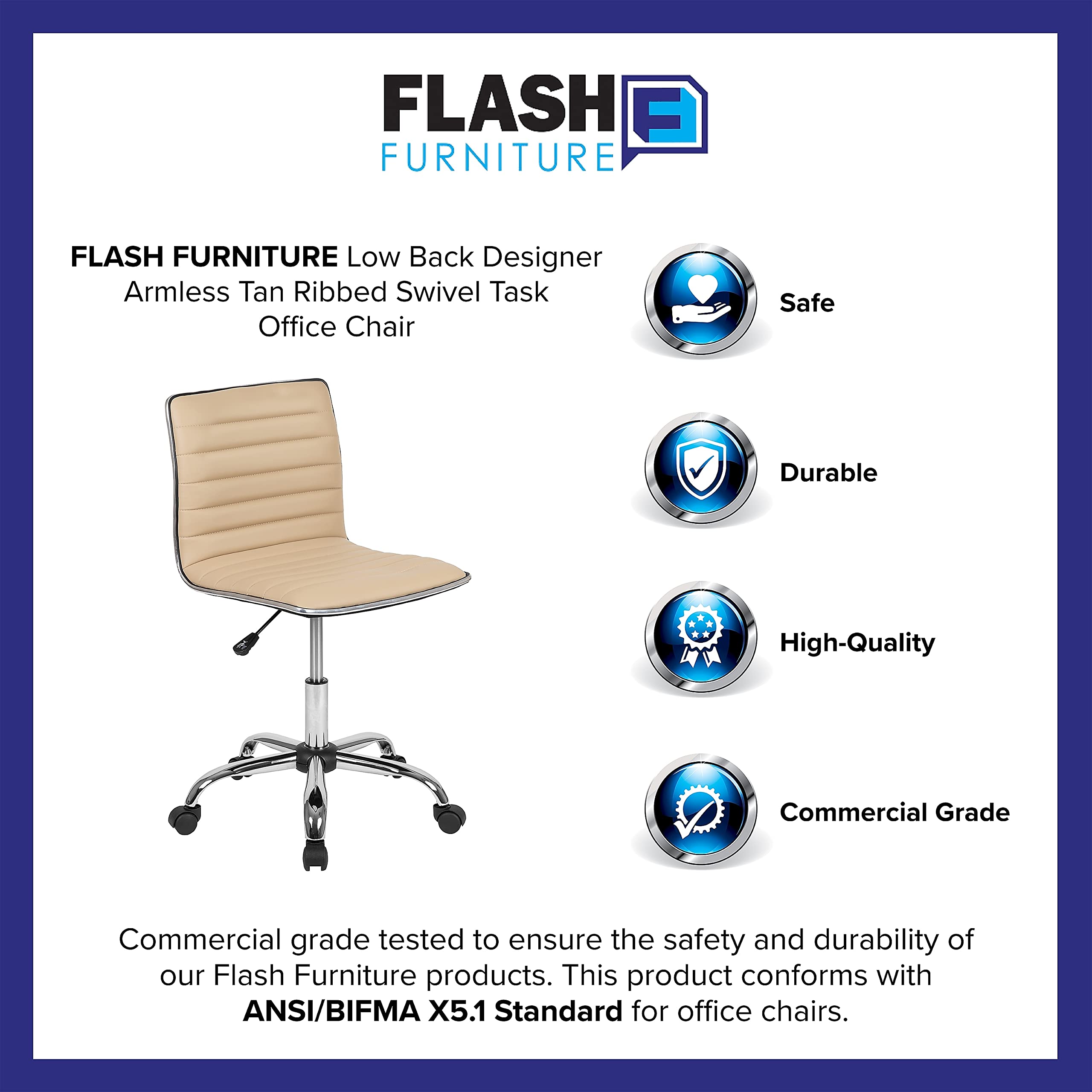 Flash Furniture Alan Low Back Designer Armless Tan Ribbed Swivel Task Office Chair