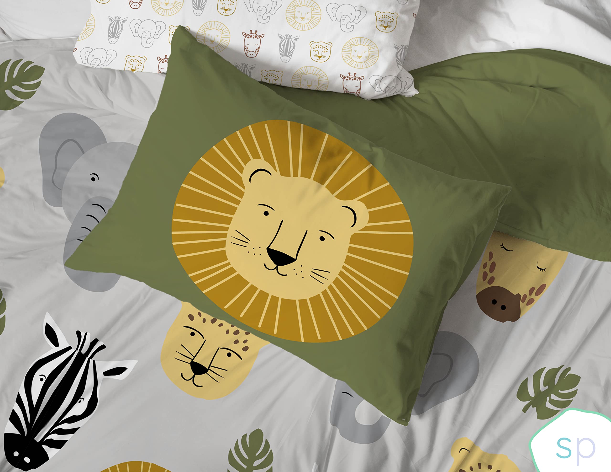 Saturday Park Safari Friends Queen Bed Set - 7 Piece 100% Organic Cotton Animals Bedding - Gots & Oeko-Tex Certified