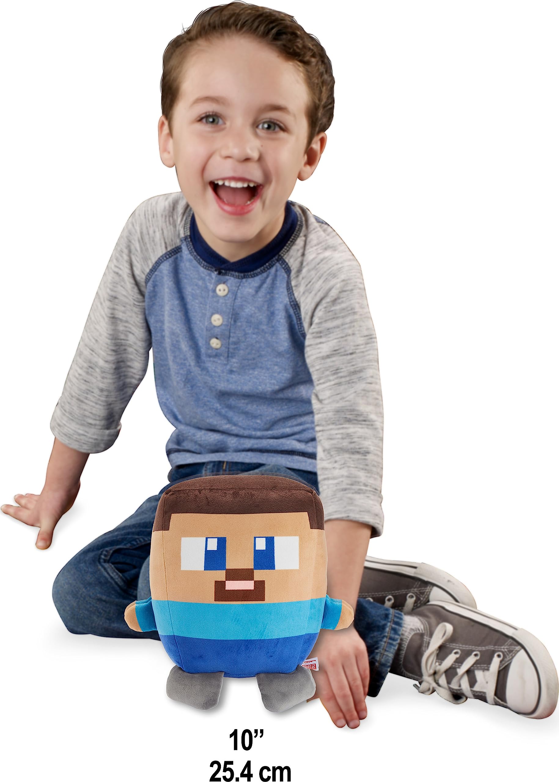 Mattel Minecraft Cuutopia 10-In Steve Plush Character, Soft Rounded Pillow Doll, Video Game-Inspired Collectible Toy Gift For Ag