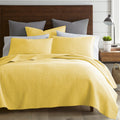 Levtex Home - Cross Stitch Yellow Quilt Set - 100% Cotton - King/Cal King Quilt (106X92In.) + 2 King Shams (36X20In.) - Reversib