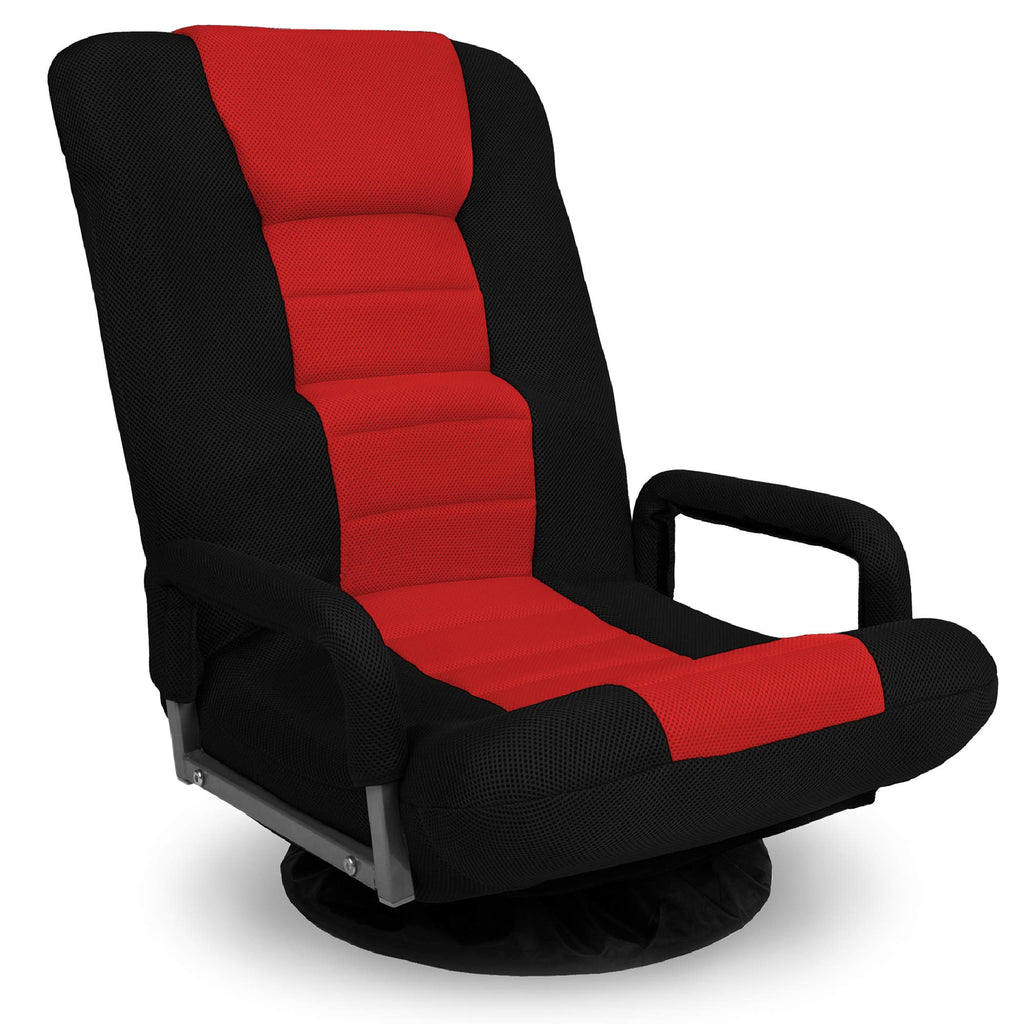 Best Choice Products Swivel Gaming Chair 360 Degree Multipurpose Floor Chair Rocker For Tv, Reading, Playing Video Games W/Lumbar Support, Armrest Handles, Adjustable Backrest - Black/Red