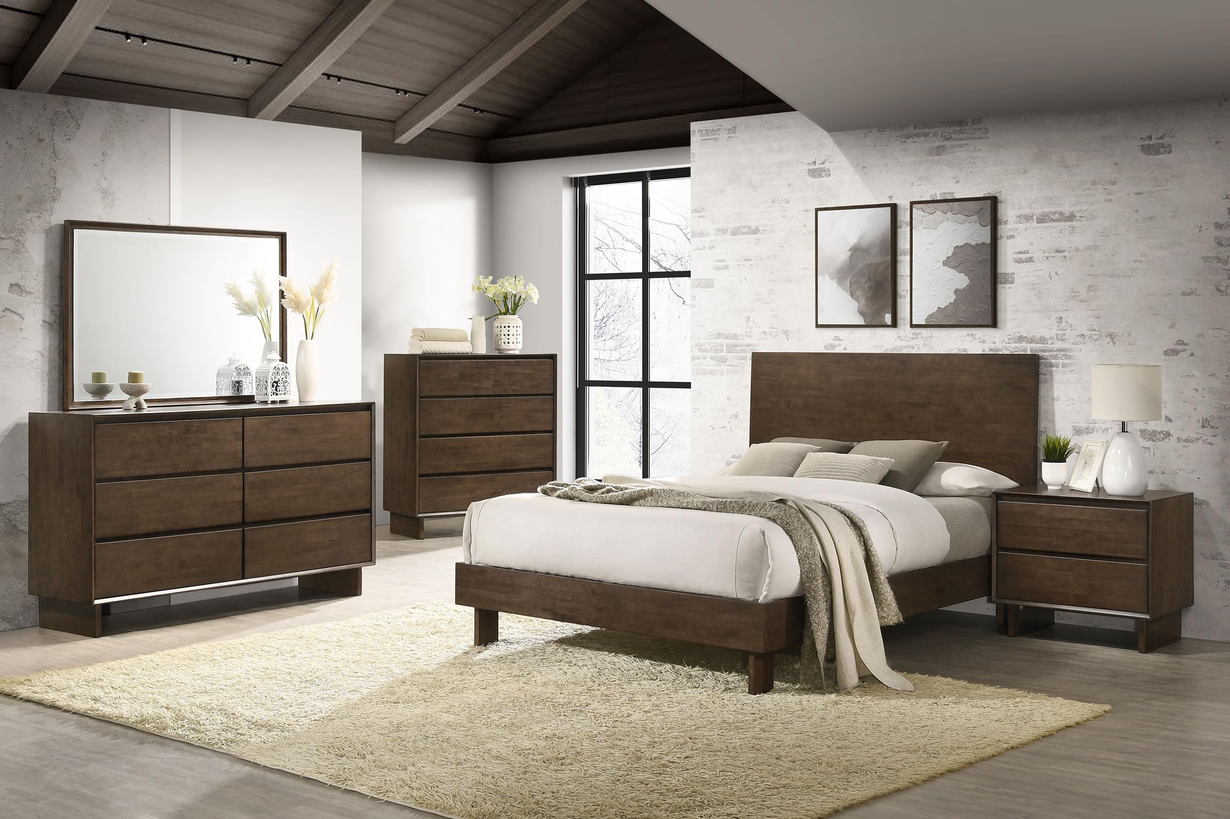 Coaster Home Furnishings Glenwood Transitional 5-Piece Bedroom Set Queen Size Panel Bed Frame 48-inch Headboard Warm Brown 225011Q-S5