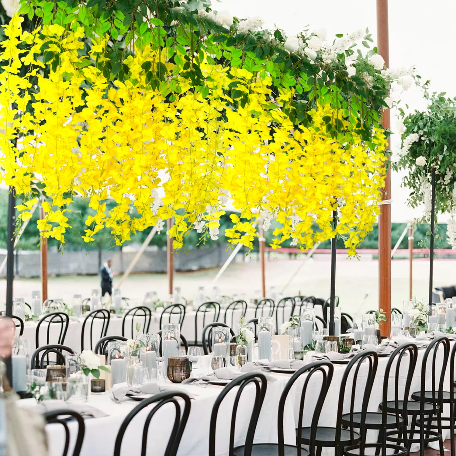Aitisor 24 Pack Artificial Fake Wisteria Vine Ratta (3.75 Feet) Hanging Garland Silk Flowers String Home Party Wedding Decor (Ye
