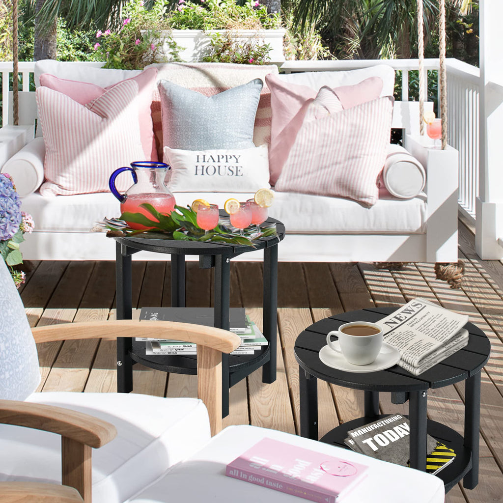 Lzrs Round Adirondack Side Table Double End Table, Outdoor Side Tables For Patio, Backyard,Pool, Indoor Companion, Easy Maintenance & Weather Resistant(Black)