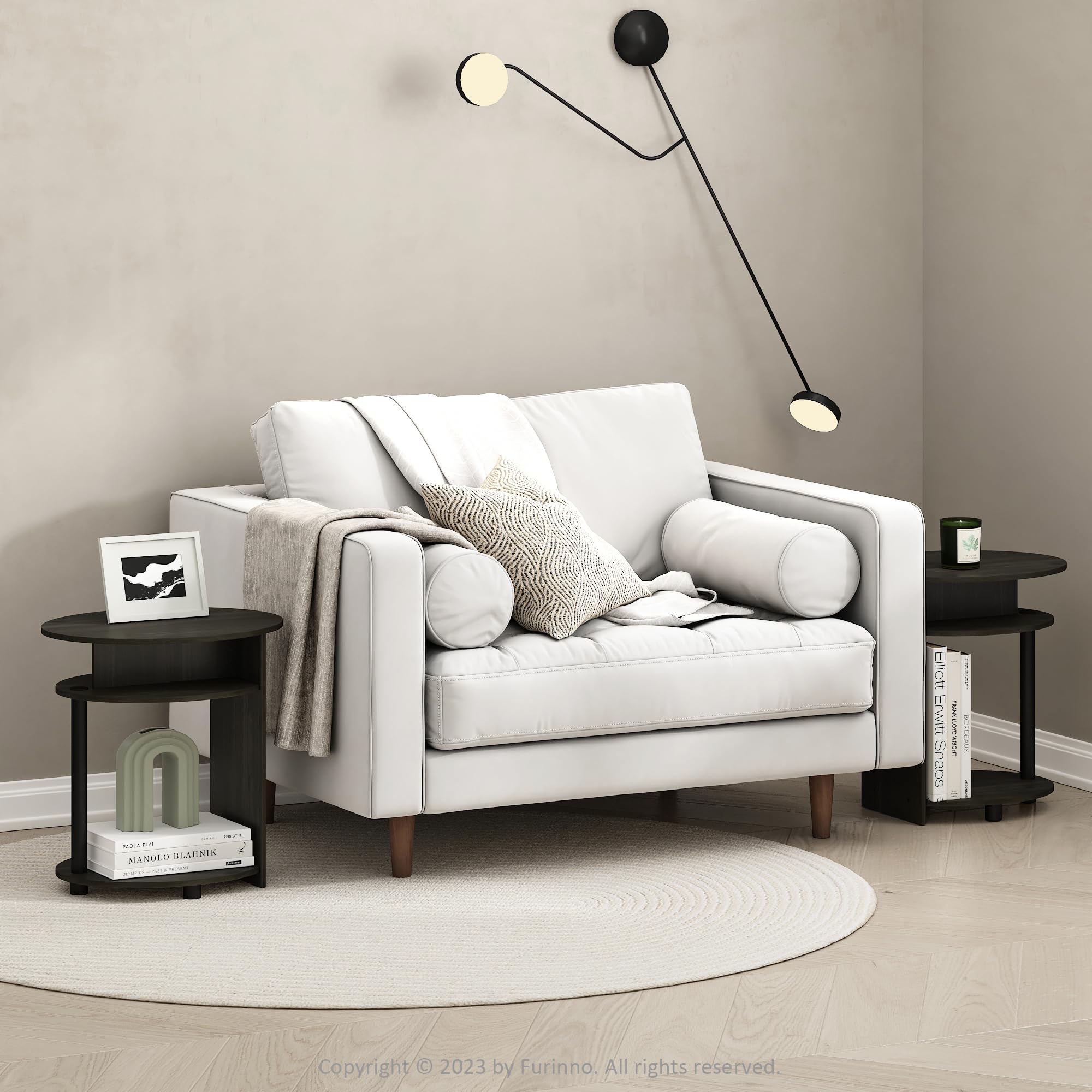 Furinno Jaya Simple Design Oval End Table Set Of 2, Walnut,