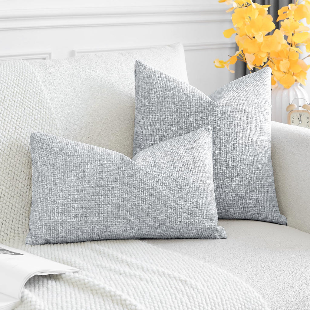 Otostar Pack Of 2 Throw Pillow Covers 16X24 Inch Linen Blue Grey Pillowcases Farmhouse Decorative Solid Pillow Covers 40X60 Cm L