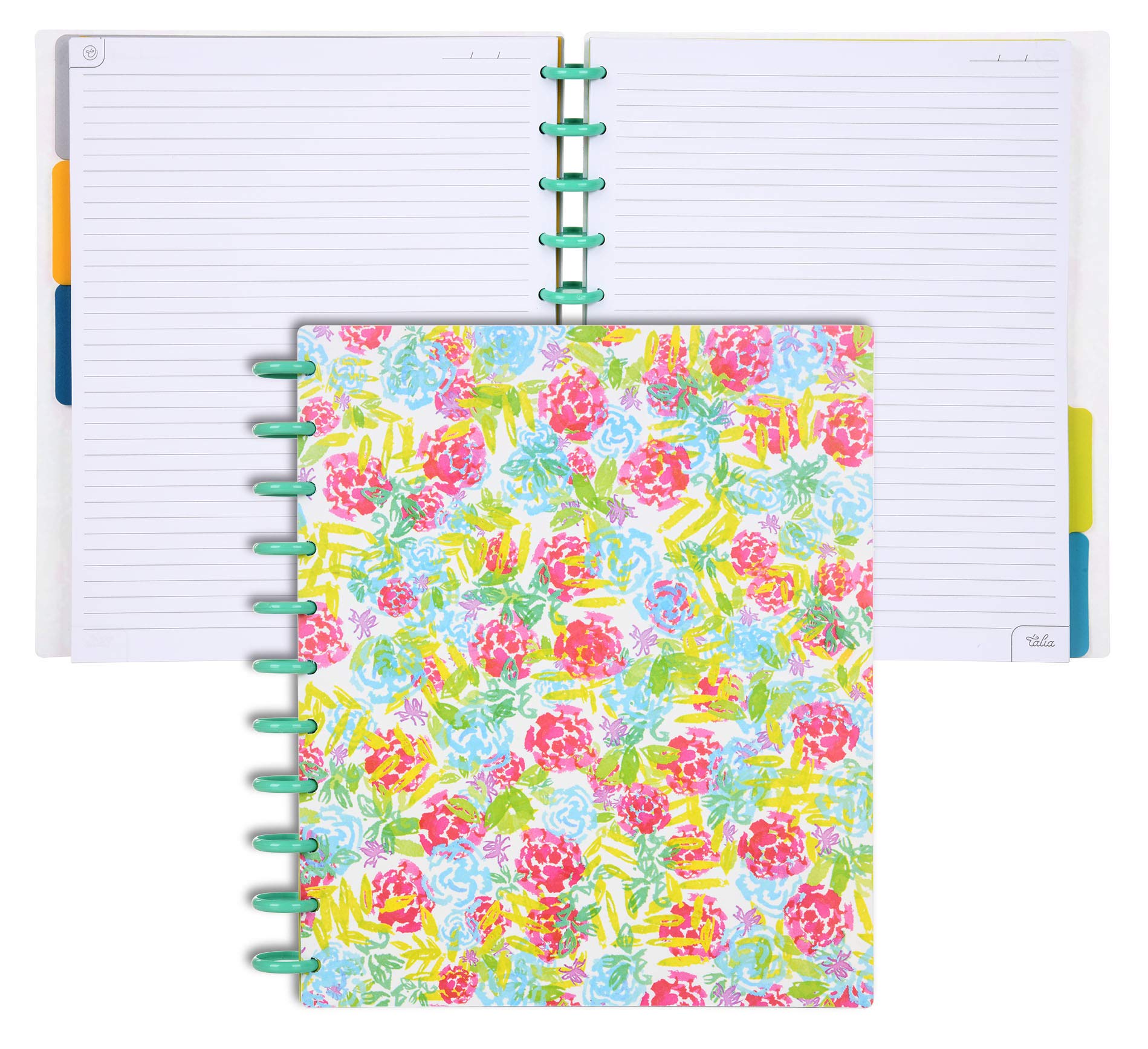 Talia Discbound Notebooks, Planner, Customizable, (Xwatercolor Bloom W/Celestial Turquoise Discs, Letter (8.5In X 11In))