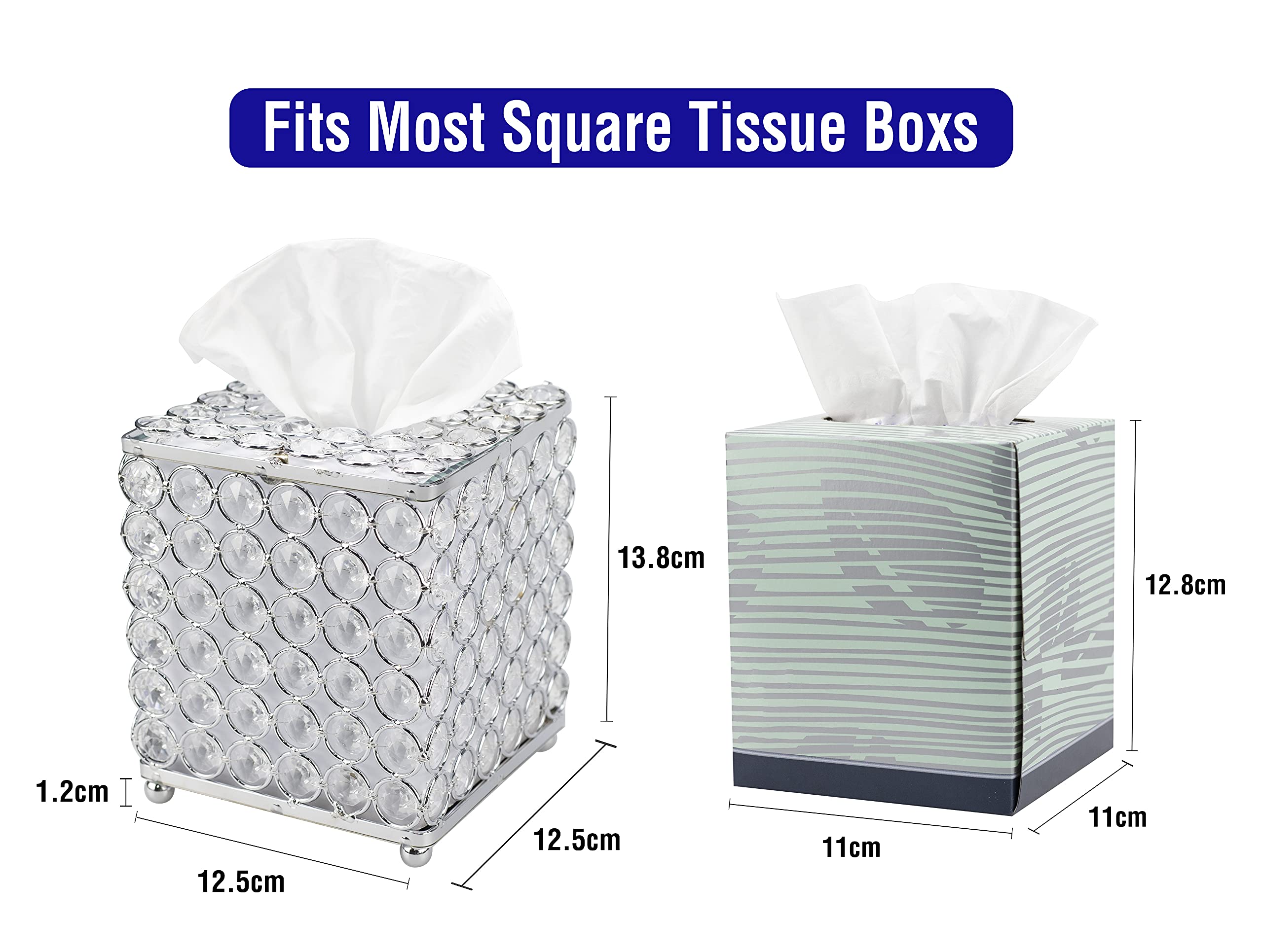 Ukwell Square Crystal Tissue Box Cover Handcrafted Bling Upright Facial Tissue Holder For Bathroom Countertop Vanity Dresser Nig
